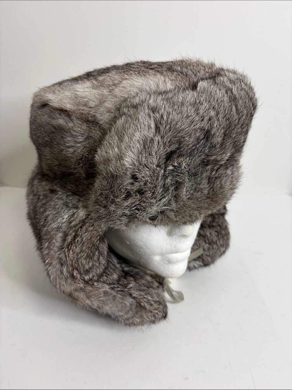 Crown Cap Hat Mens Small Gray Rabbit Fur Trapper Ushanka Ear Flaps Winter